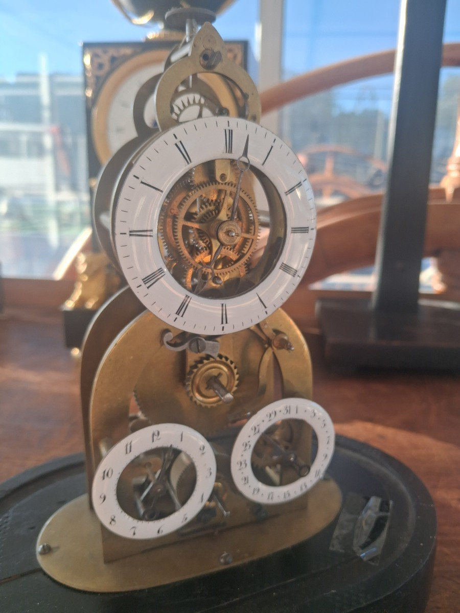 Skeleton Clock Circa 1850 Date And Alarm-photo-2