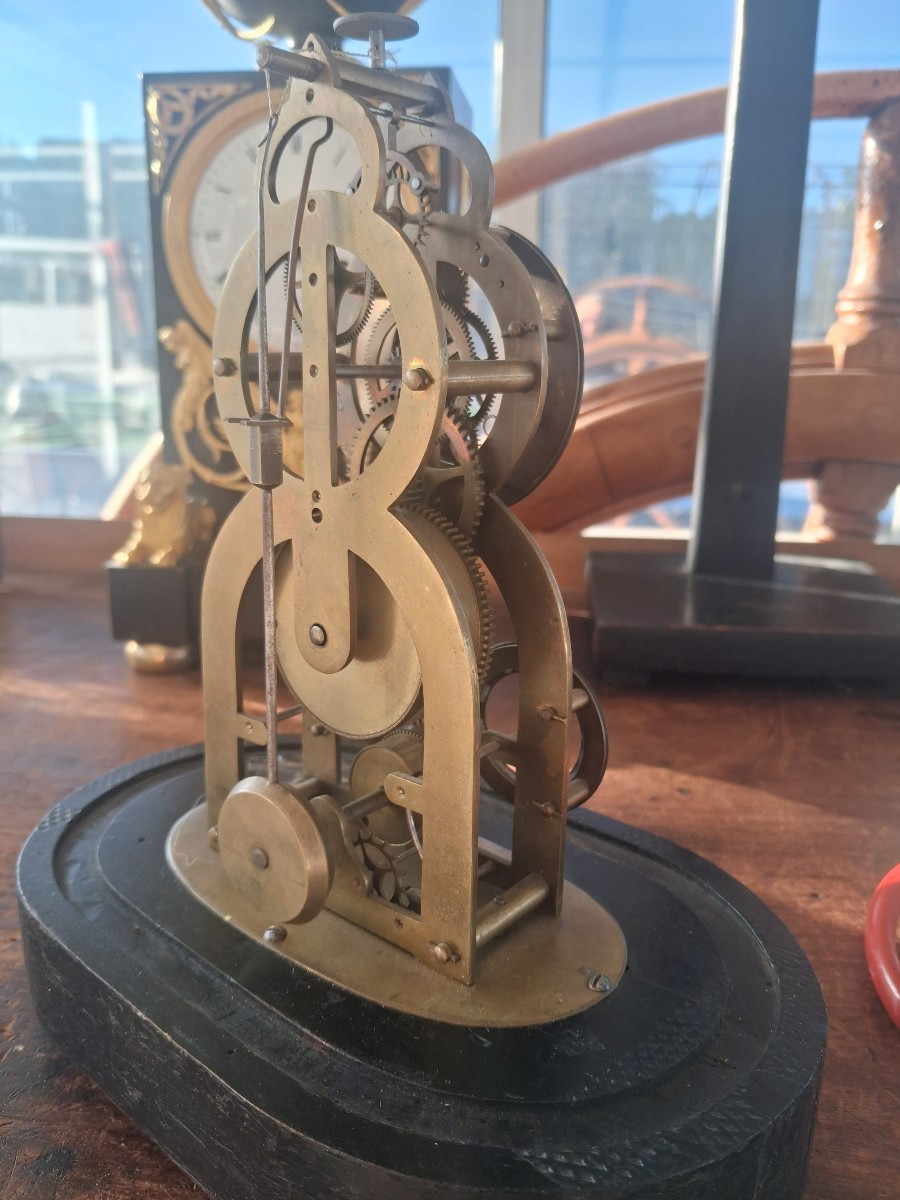 Skeleton Clock Circa 1850 Date And Alarm-photo-3