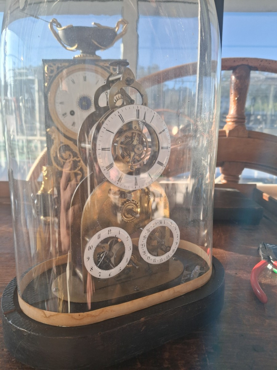 Skeleton Clock Circa 1850 Date And Alarm