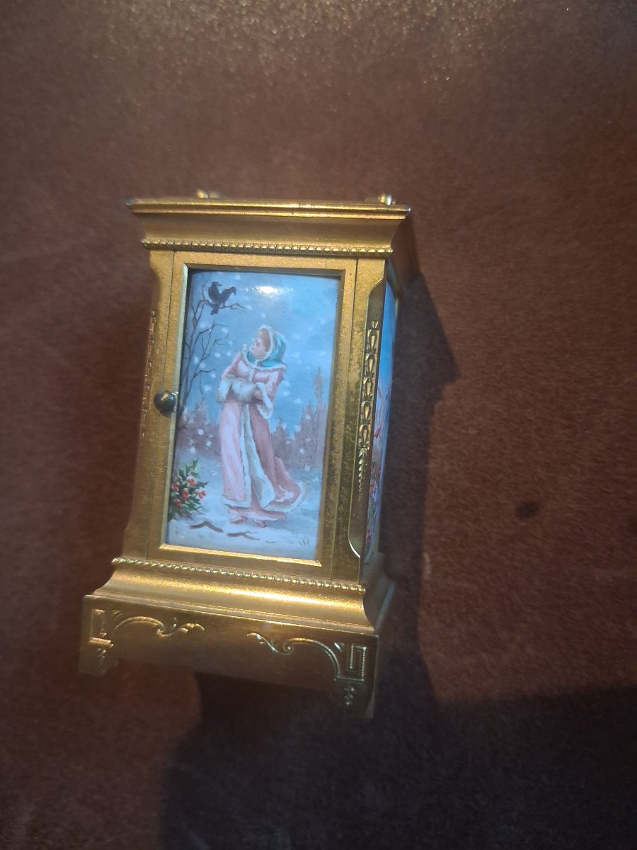 Pendulette de voyage miniature avec decors les 4 saisons-photo-3