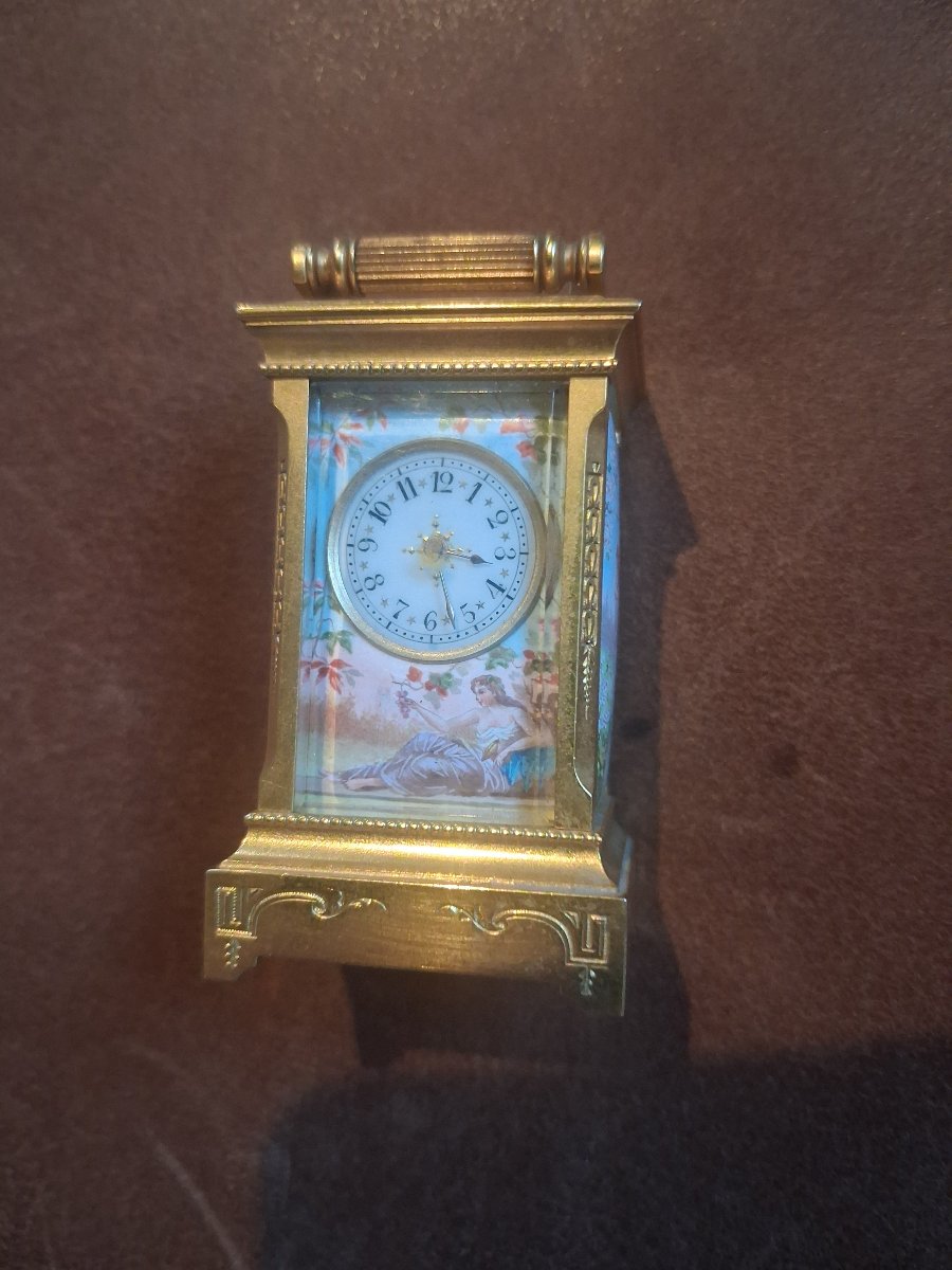 Pendulette de voyage miniature avec decors les 4 saisons