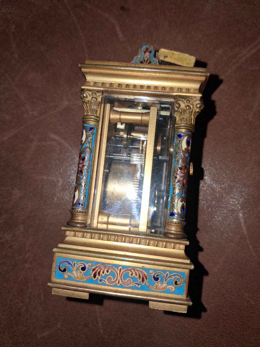 Pendulette de voyage en cloisonné de Leroy vers 1900-photo-3