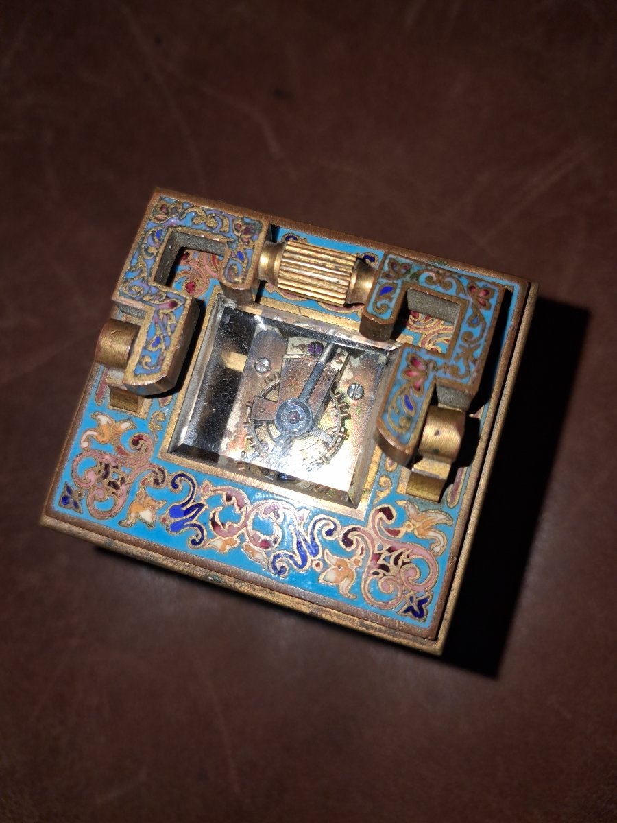 Pendulette de voyage en cloisonné de Leroy vers 1900-photo-4