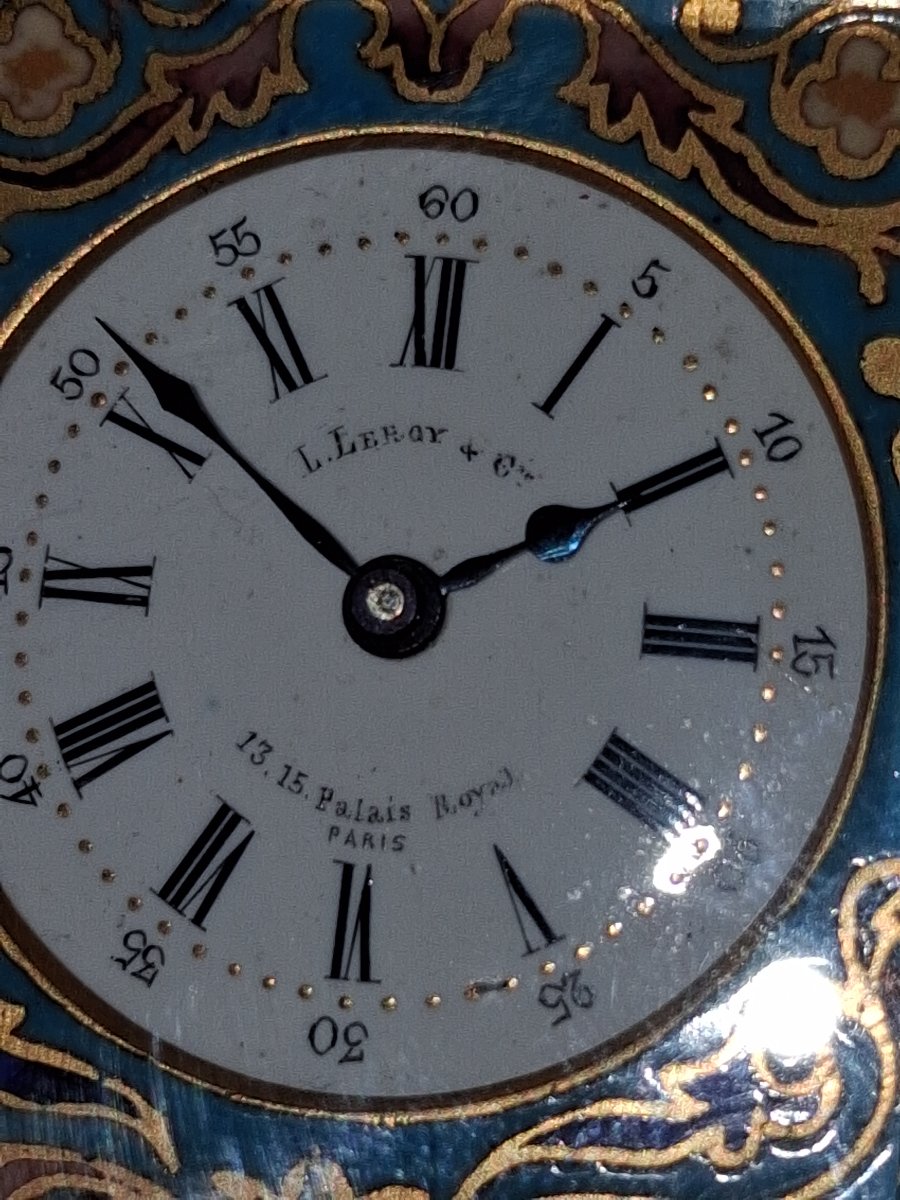 Pendulette de voyage en cloisonné de Leroy vers 1900-photo-3
