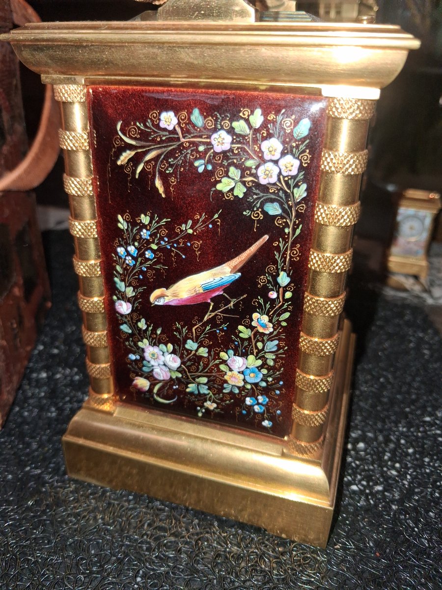 Enameled Travel Clock From Susse Frères, Marked "hors Concours 1908"-photo-2