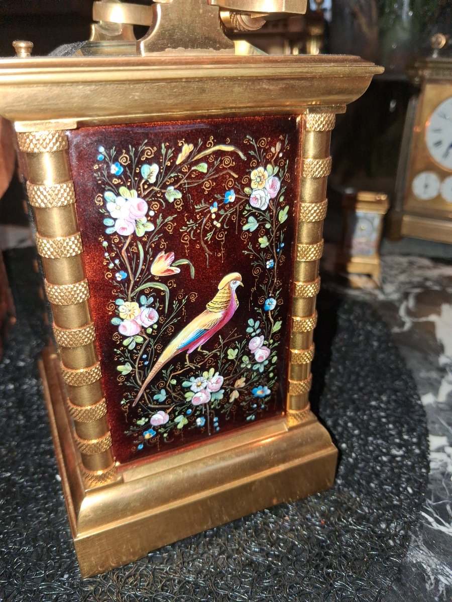 Enameled Travel Clock From Susse Frères, Marked "hors Concours 1908"-photo-3