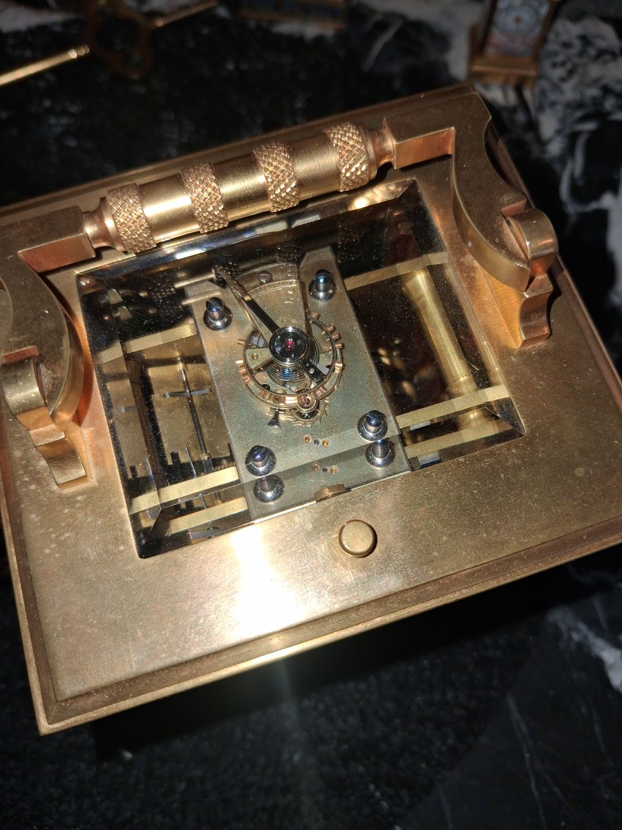 Enameled Travel Clock From Susse Frères, Marked "hors Concours 1908"-photo-4