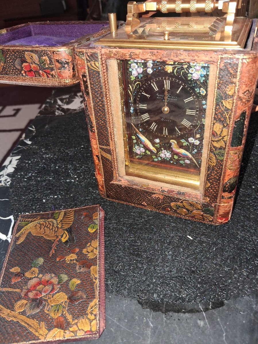 Enameled Travel Clock From Susse Frères, Marked "hors Concours 1908"-photo-2