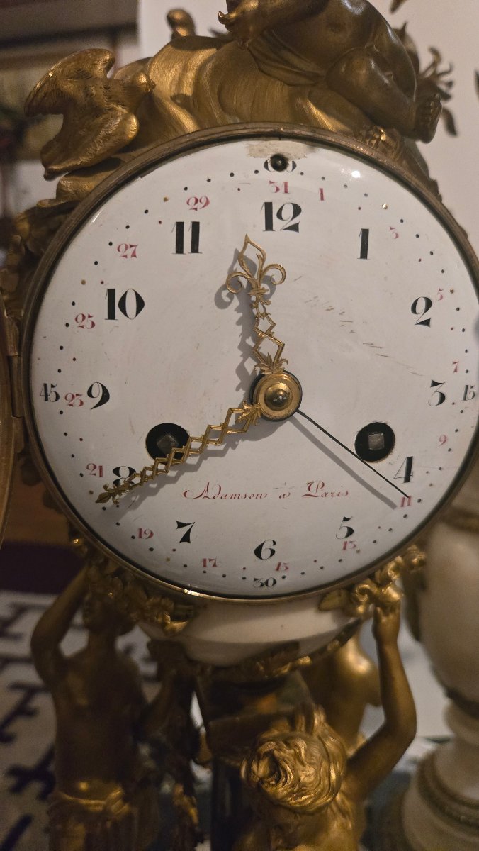 Garniture de cheminee pendule aux trois graces candélabre aux cygnes époque Lous XVI de Adamson-photo-3