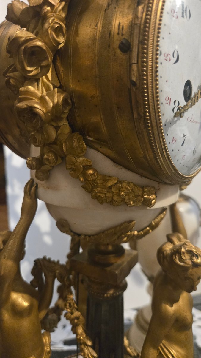Garniture de cheminee pendule aux trois graces candélabre aux cygnes époque Lous XVI de Adamson-photo-5