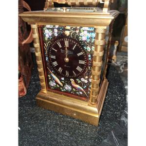 Enameled Travel Clock From Susse Frères, Marked "hors Concours 1908"