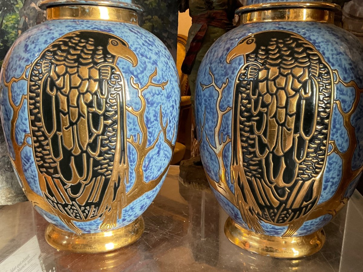Very Beautiful Pair Of Montieres Eagle Vases