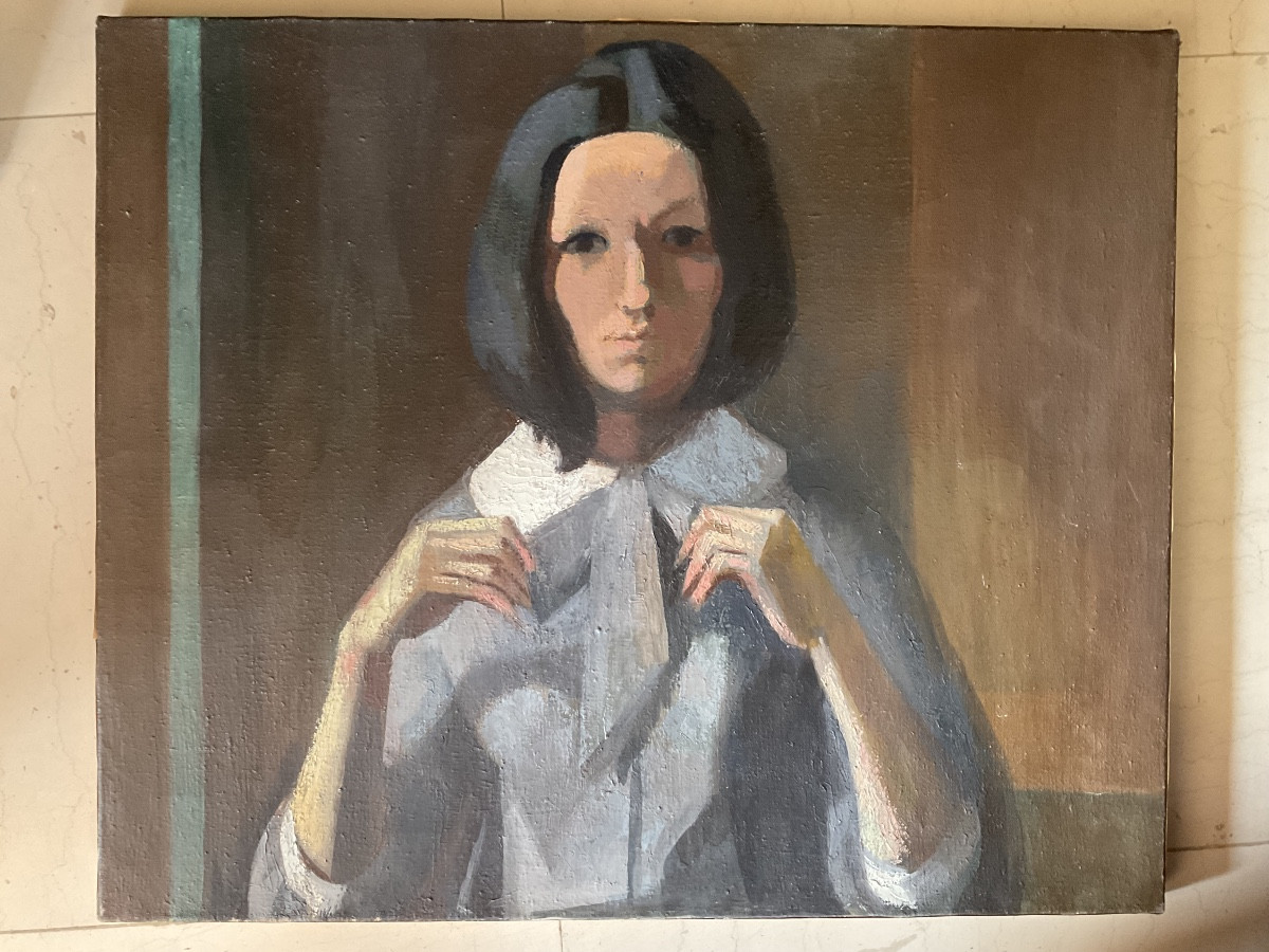 Bernadette Kelly Femme Au Col Blanc Huile Sur Toile-photo-2