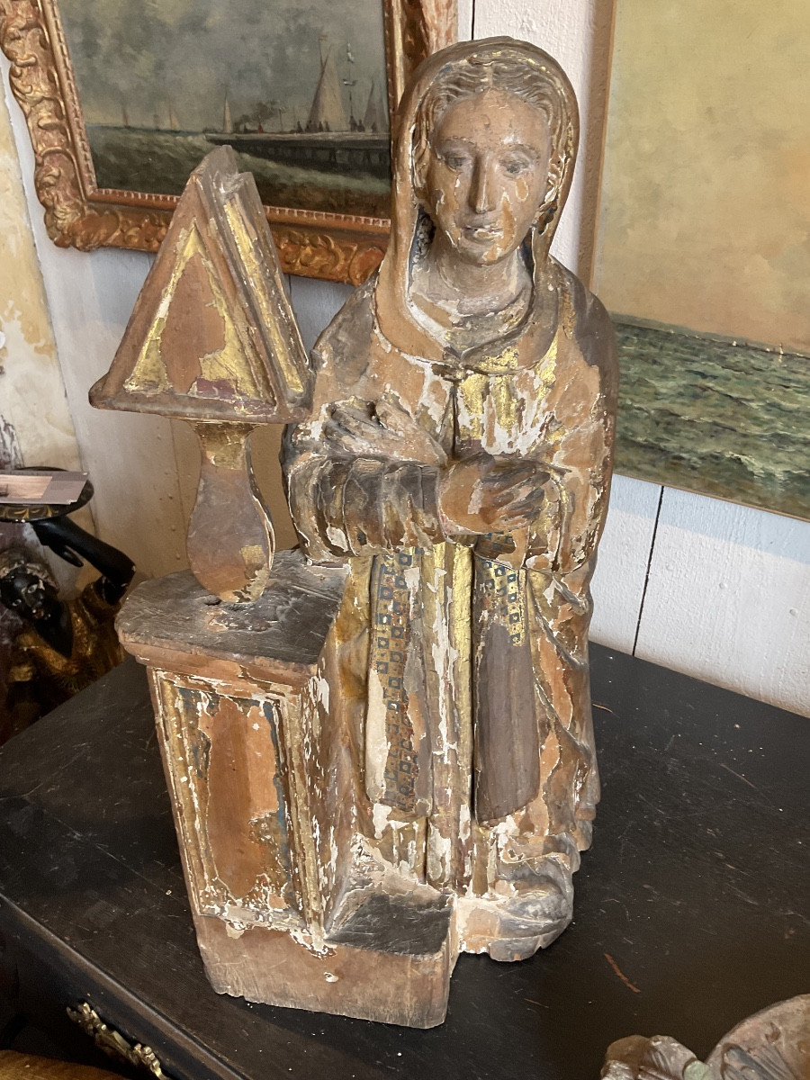 Vierge De L’annonciation Bois XVIIe  Polychromie -photo-4