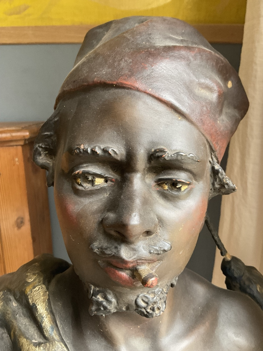 Buste Terre Cuite Le Fumeur D’afrique Du Nord -photo-4