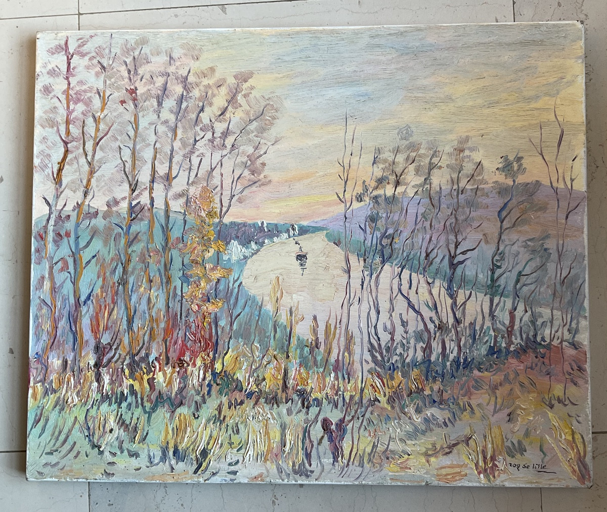 Huile Sur Toile La Seine à Duclair Par Rog De Lille-photo-2