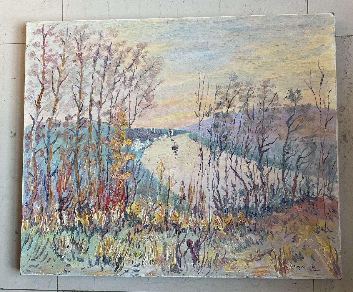 Huile Sur Toile La Seine à Duclair Par Rog De Lille-photo-1