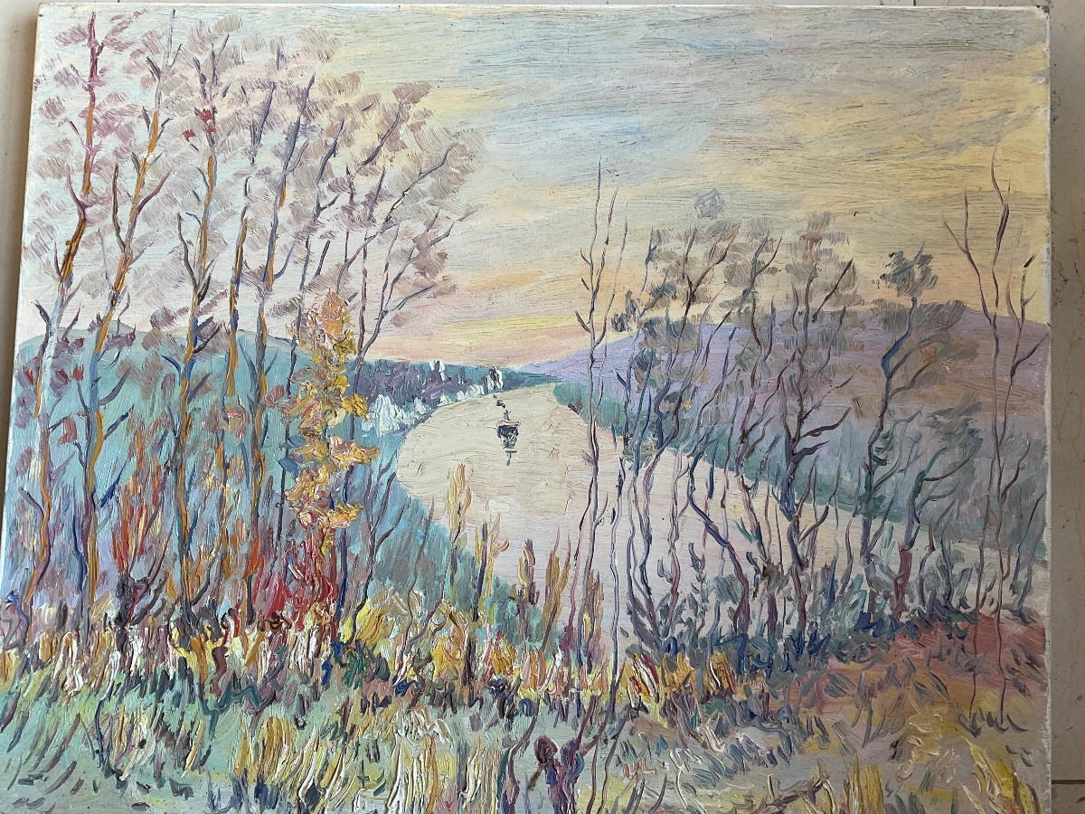 Huile Sur Toile La Seine à Duclair Par Rog De Lille