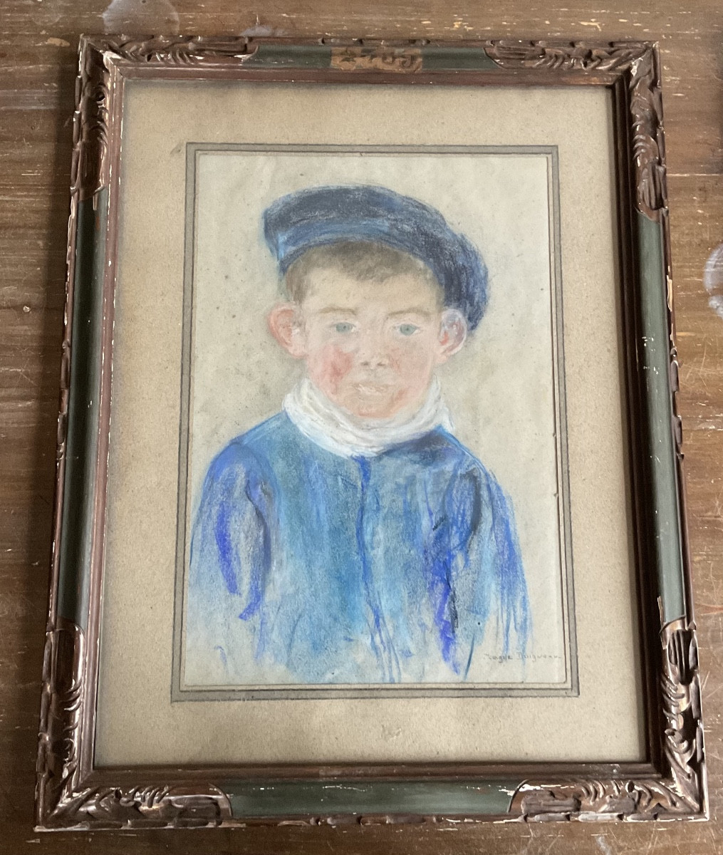 Pastel Dans Un Cadre 1930 Le Petit Pêcheur -photo-2