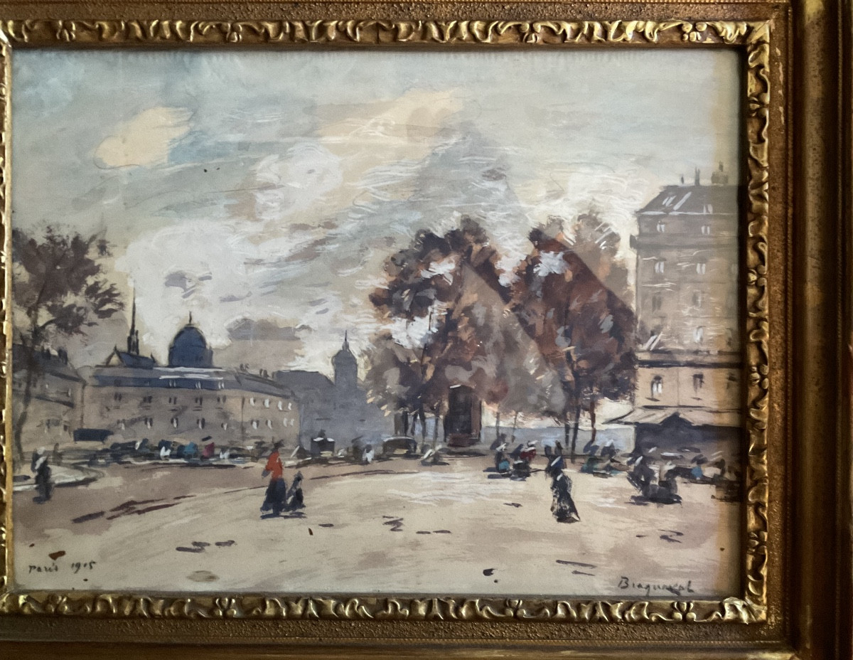 Gouache Of Paris Clock Quay By Louis Braquaval-photo-3