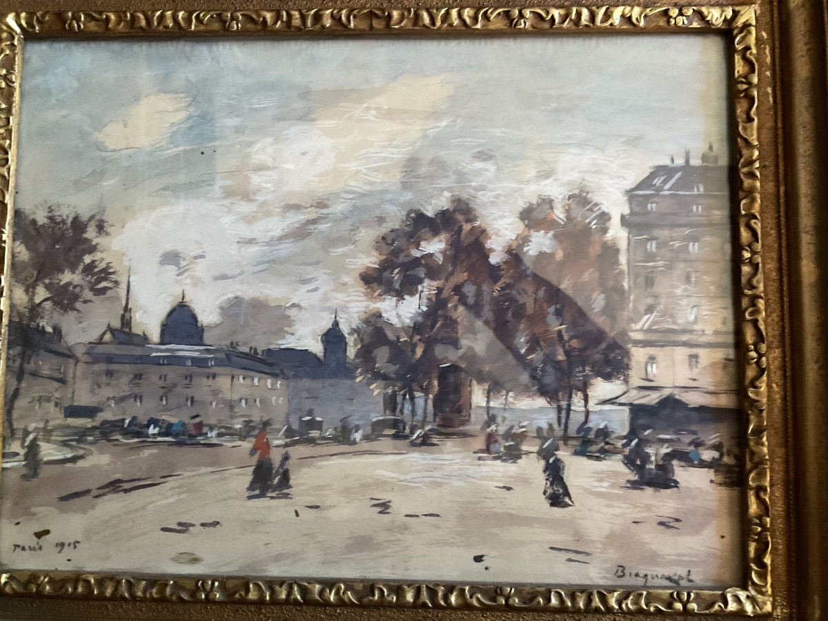 Gouache Of Paris Clock Quay By Louis Braquaval-photo-4