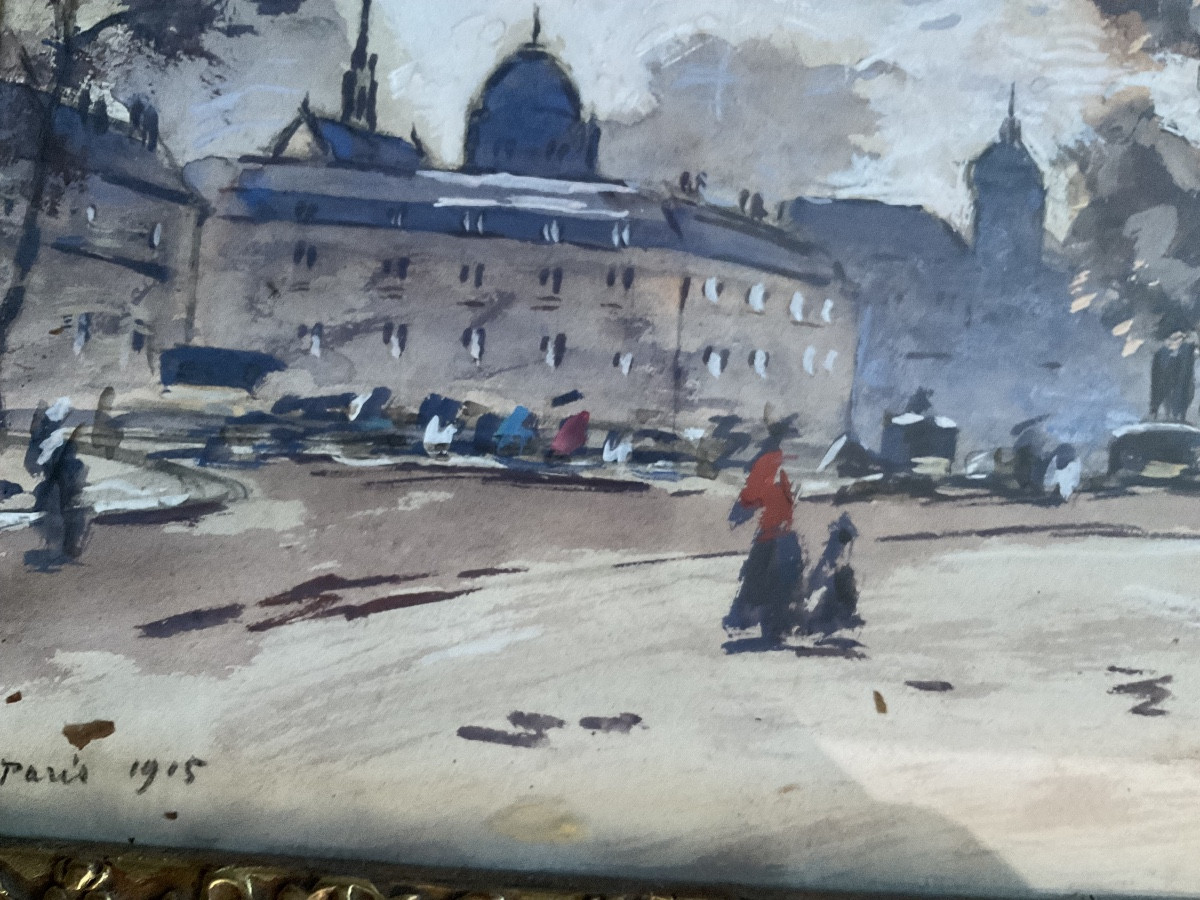 Gouache Of Paris Clock Quay By Louis Braquaval-photo-3