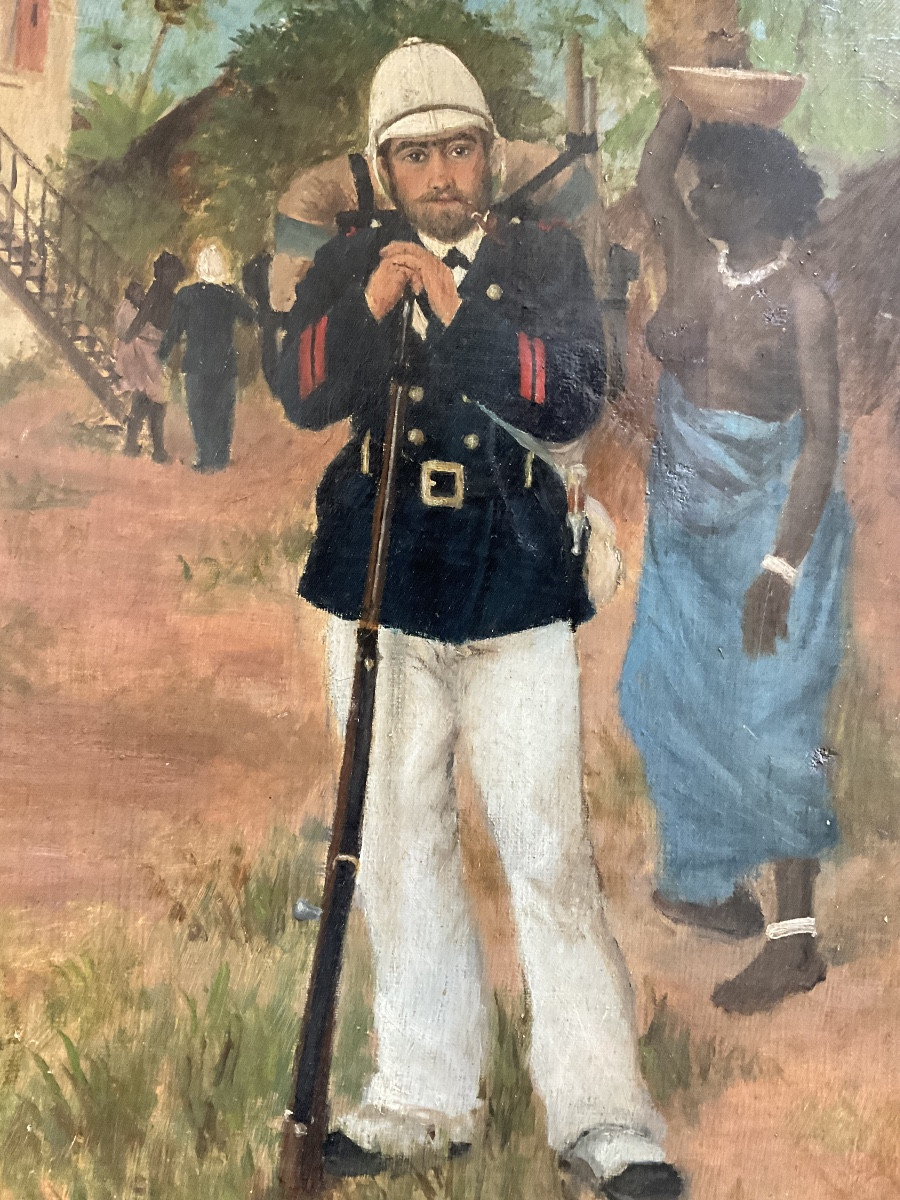 Le colonial Huile sur toile signee