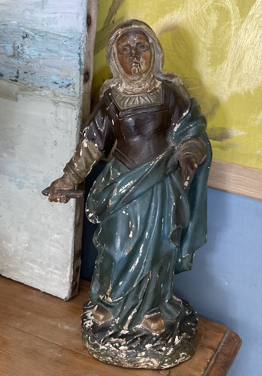 XVIIe Sainte femme statue bois polychrome -photo-1