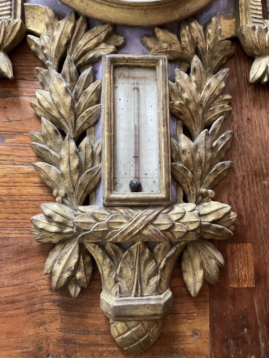 18th Century Barometer, Gilded And Painted Wood-photo-3