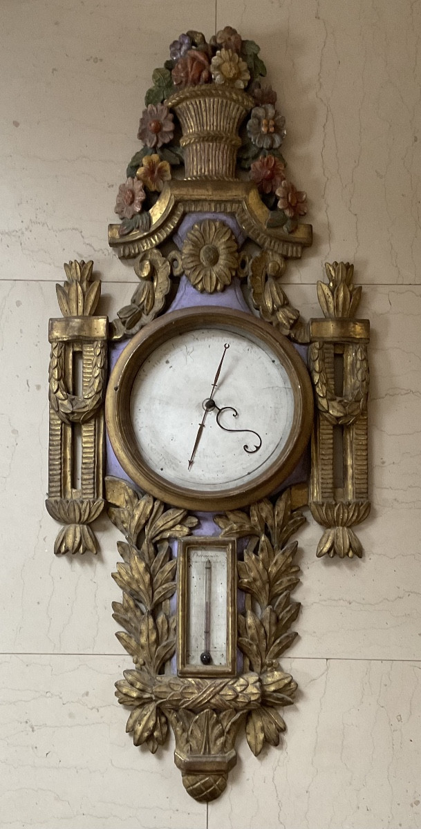 18th Century Barometer, Gilded And Painted Wood-photo-5