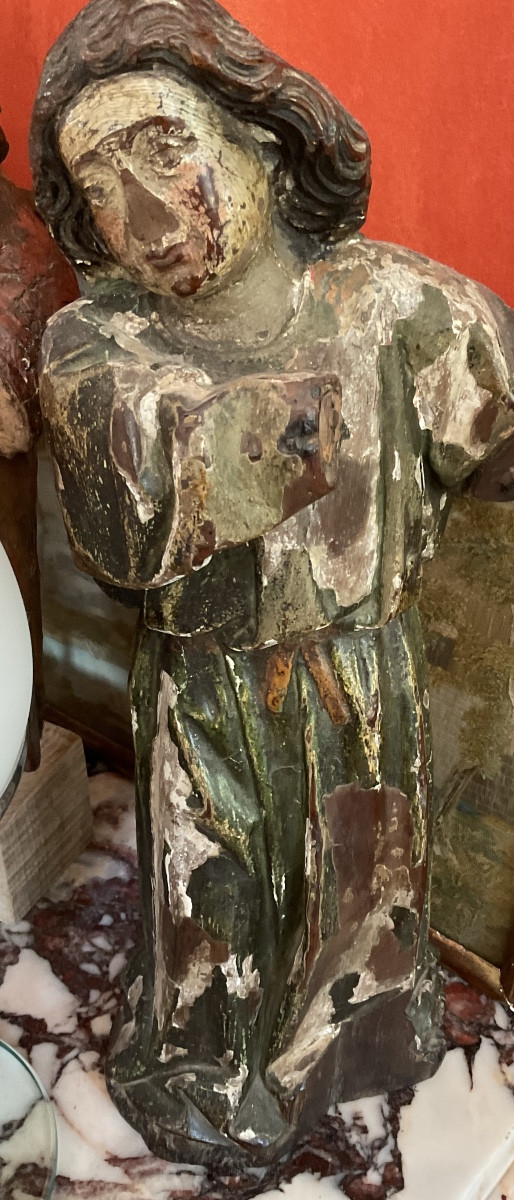 Ange en bois polychrome XVI e-photo-3