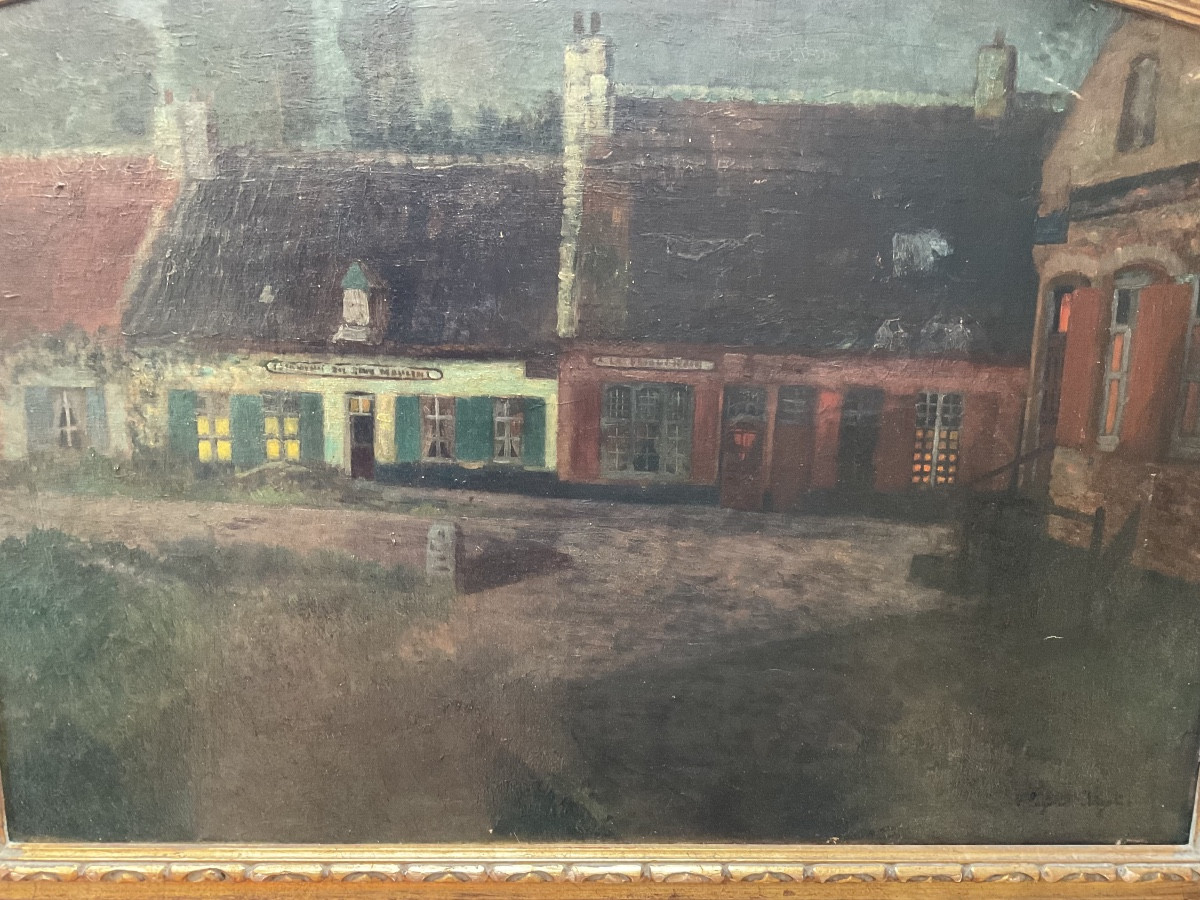 Oil On Canvas Eugène Chigot Village Near Dunkirk -photo-2