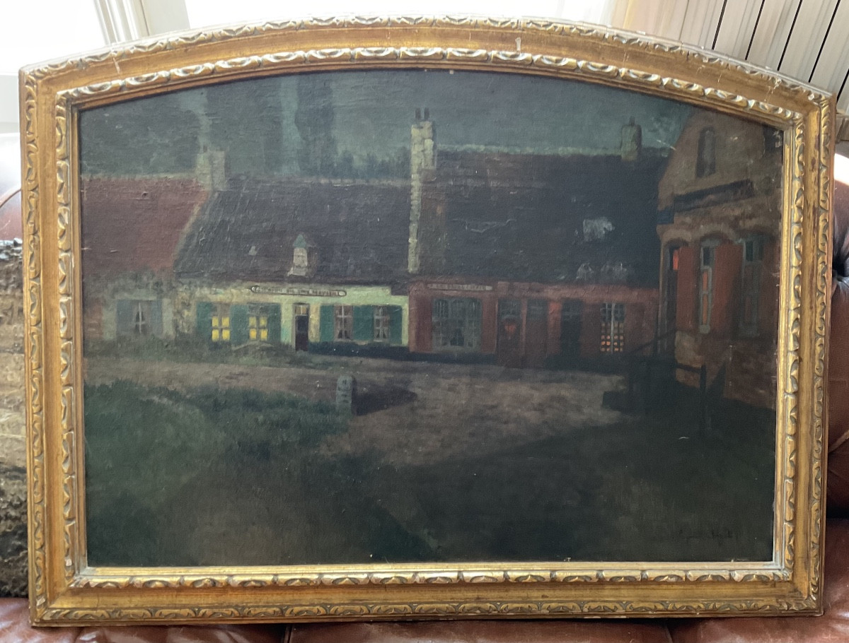 Oil On Canvas Eugène Chigot Village Near Dunkirk -photo-1