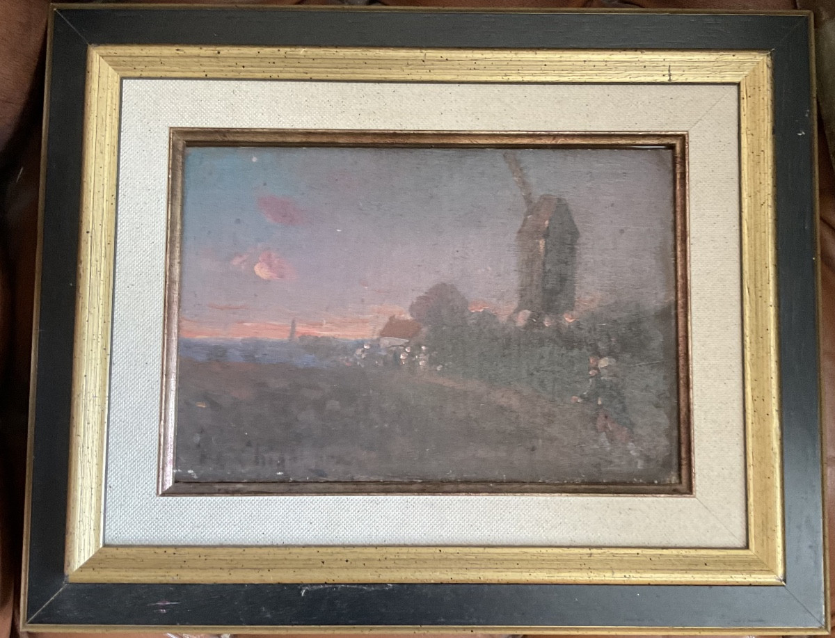 Alphonse Chigot, Military Man And Mill At Sunset-photo-2