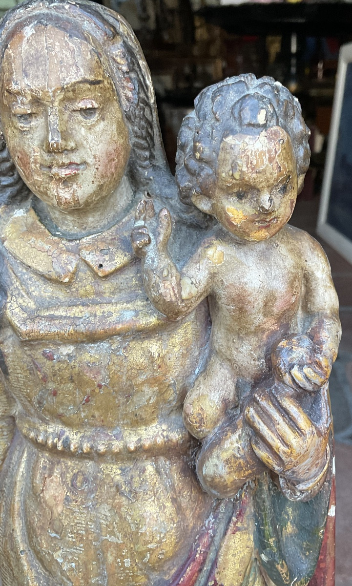 Vierge à l’enfant bois polychrome XVIIe-photo-3