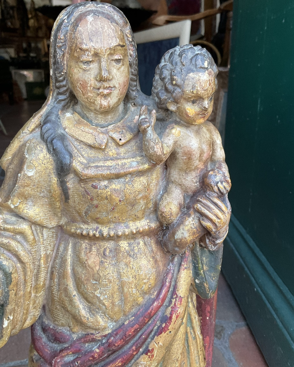 Vierge à l’enfant bois polychrome XVIIe-photo-3
