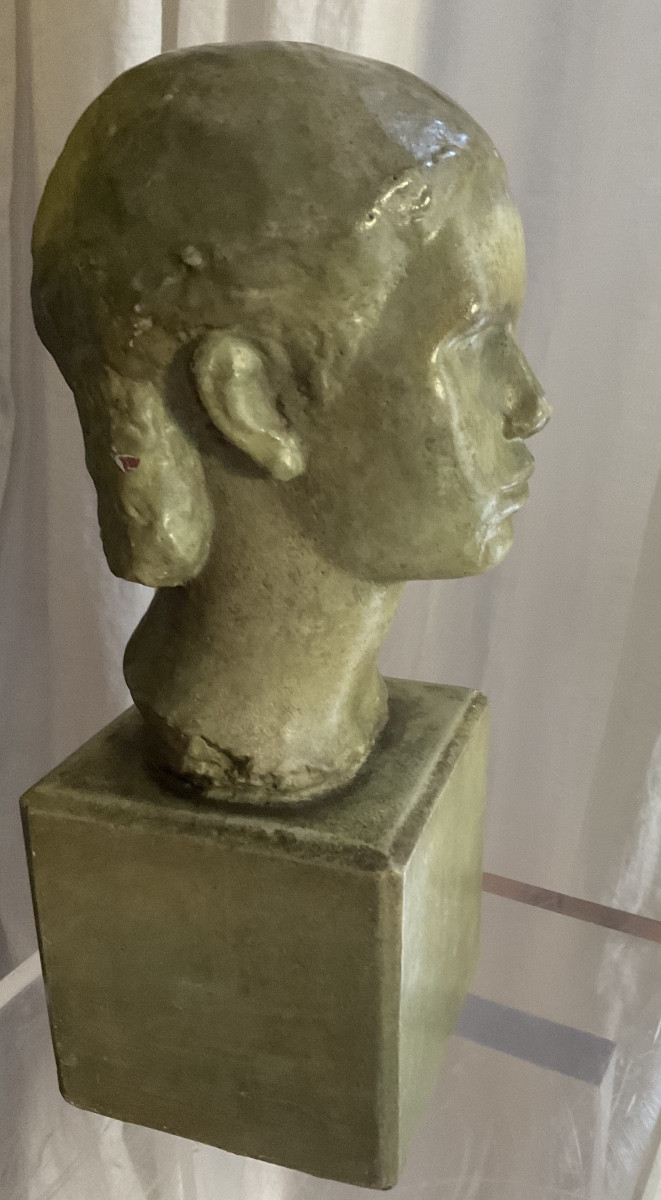 Head Of A Woman In Soft Green Glazed Terracotta-photo-4