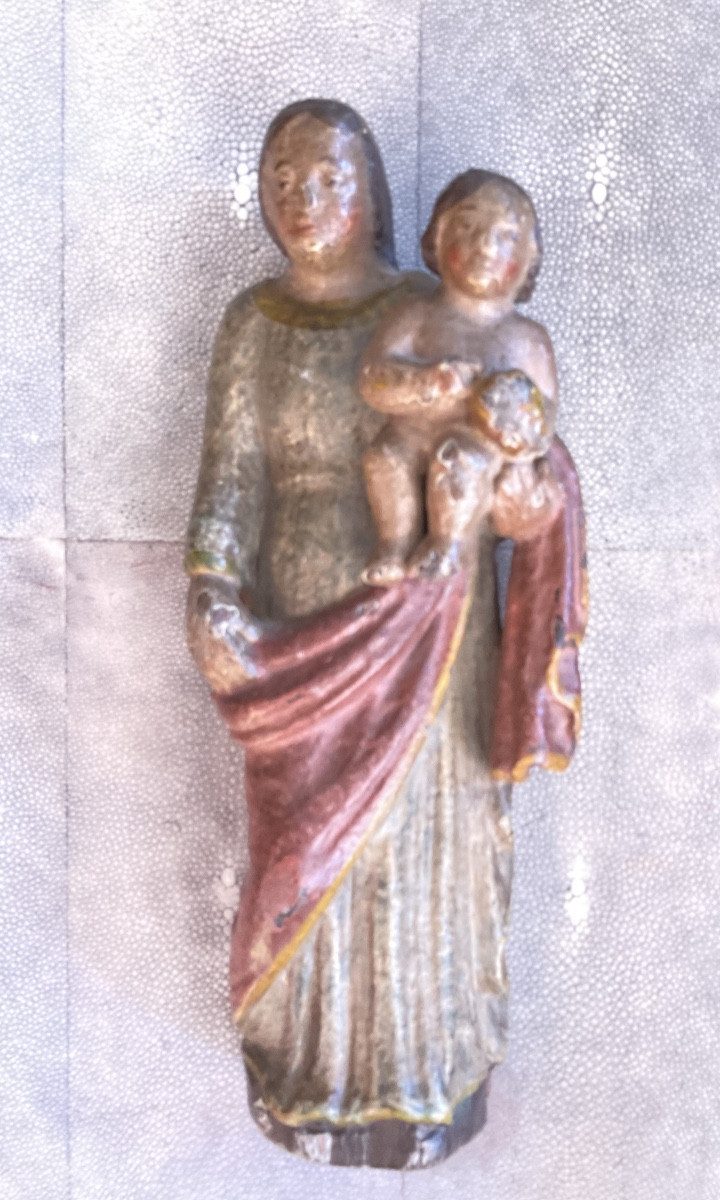 Virgin And Child, 16th Century, Carved Wood-photo-2