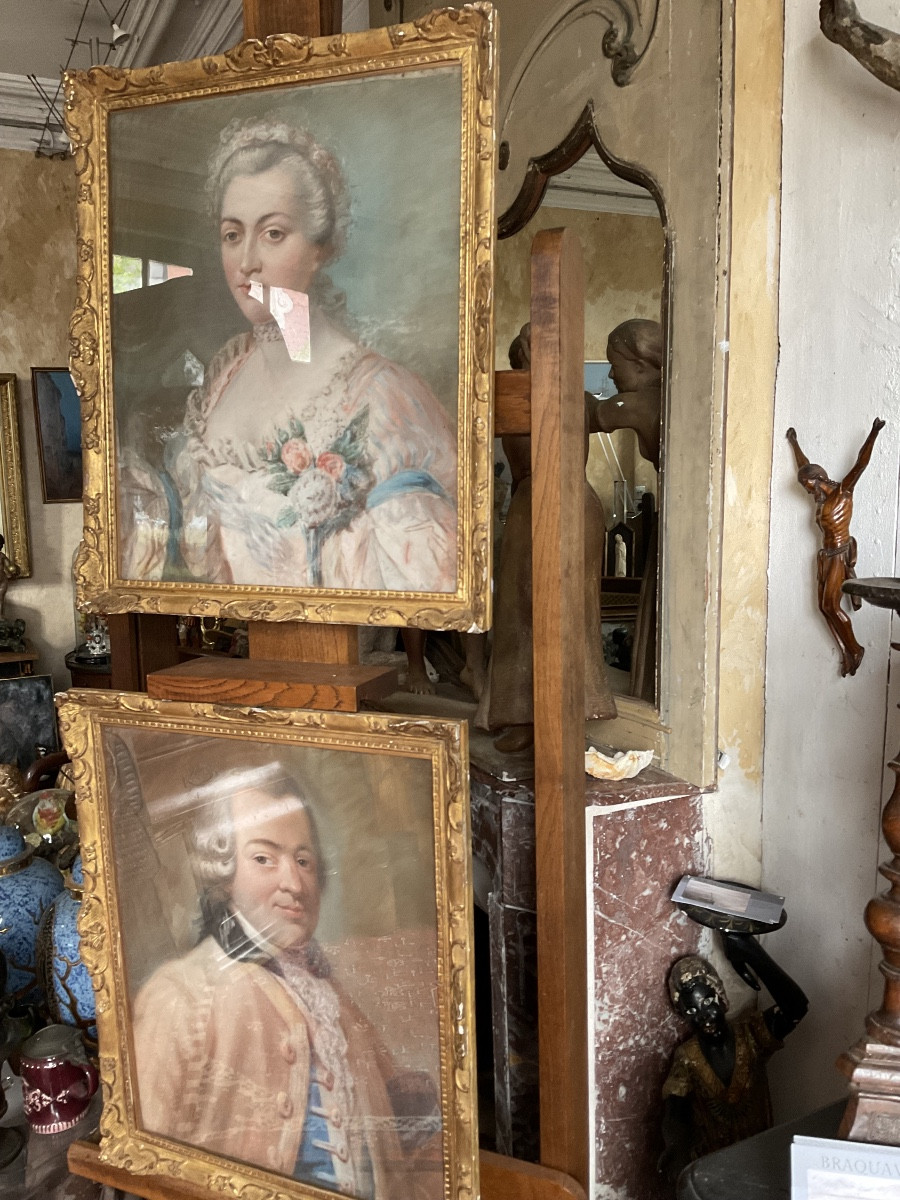 Portraits de couple XVIII e cadres bois dore-photo-2