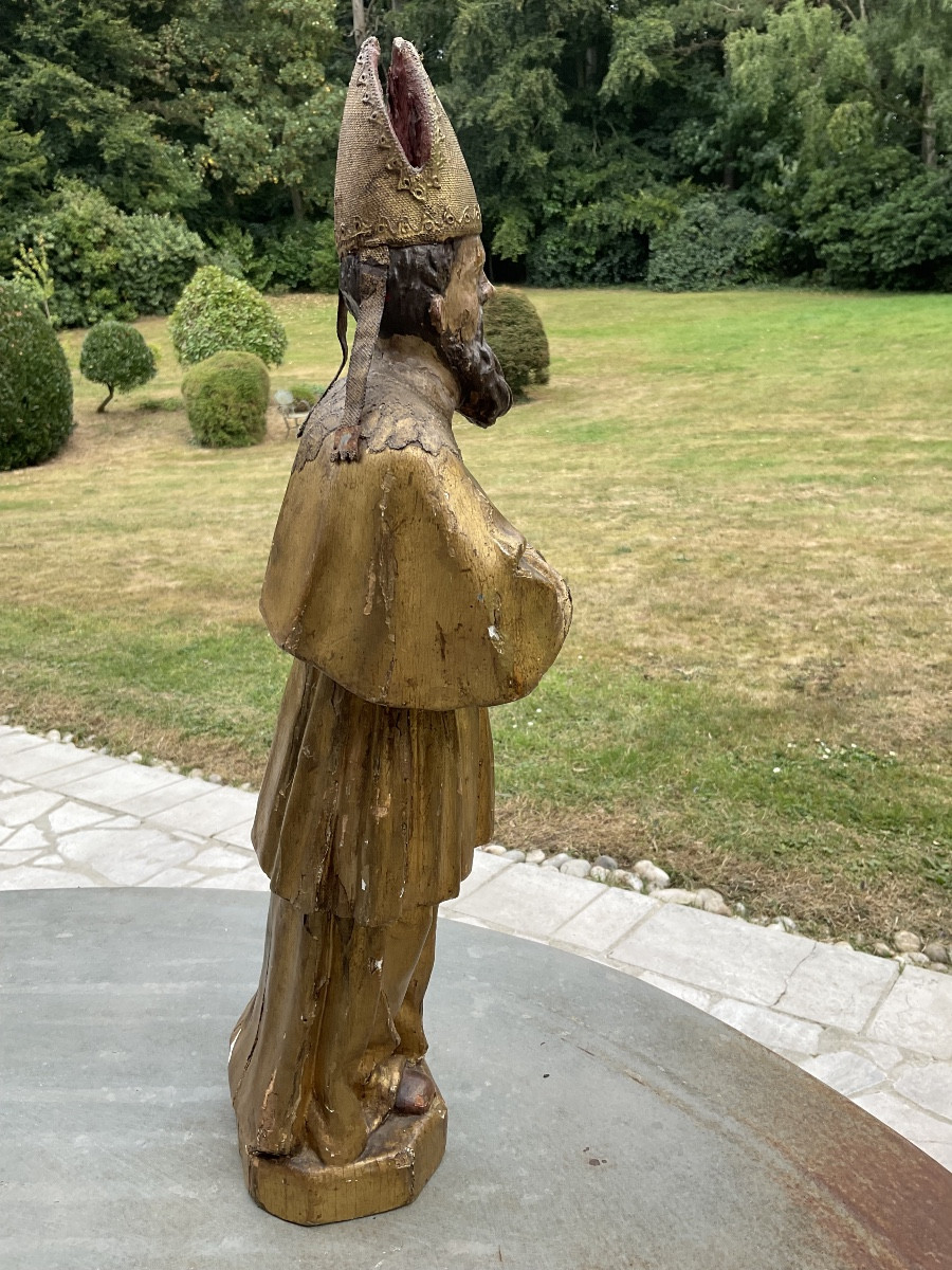 Saint Bishop In Gilded Wood, 18th Century-photo-4