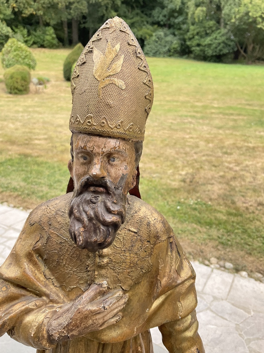 Saint Bishop In Gilded Wood, 18th Century-photo-2