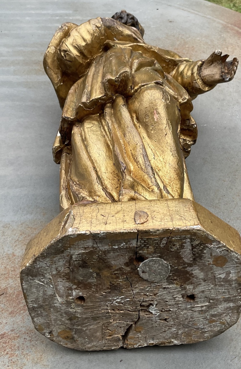 Saint Bishop In Gilded Wood, 18th Century-photo-3