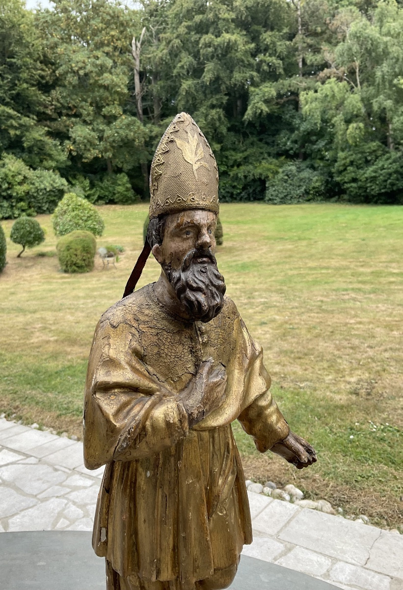 Saint Bishop In Gilded Wood, 18th Century