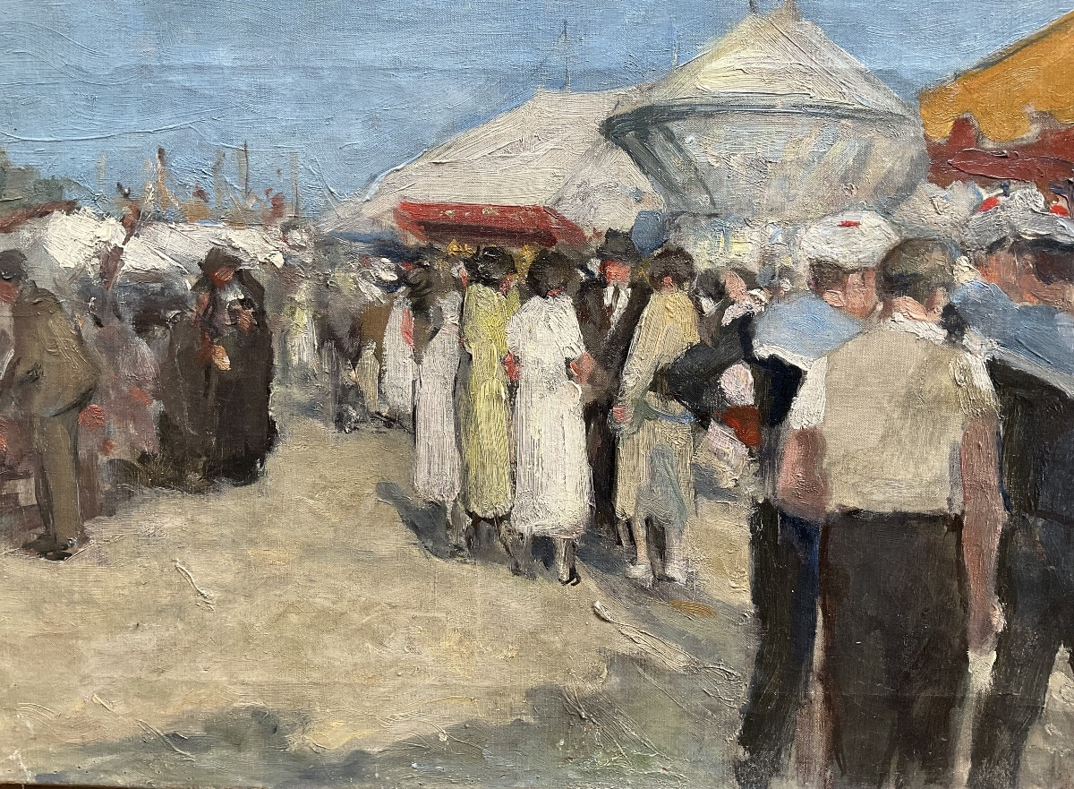 Huile sur toile fête foraine au port-photo-2