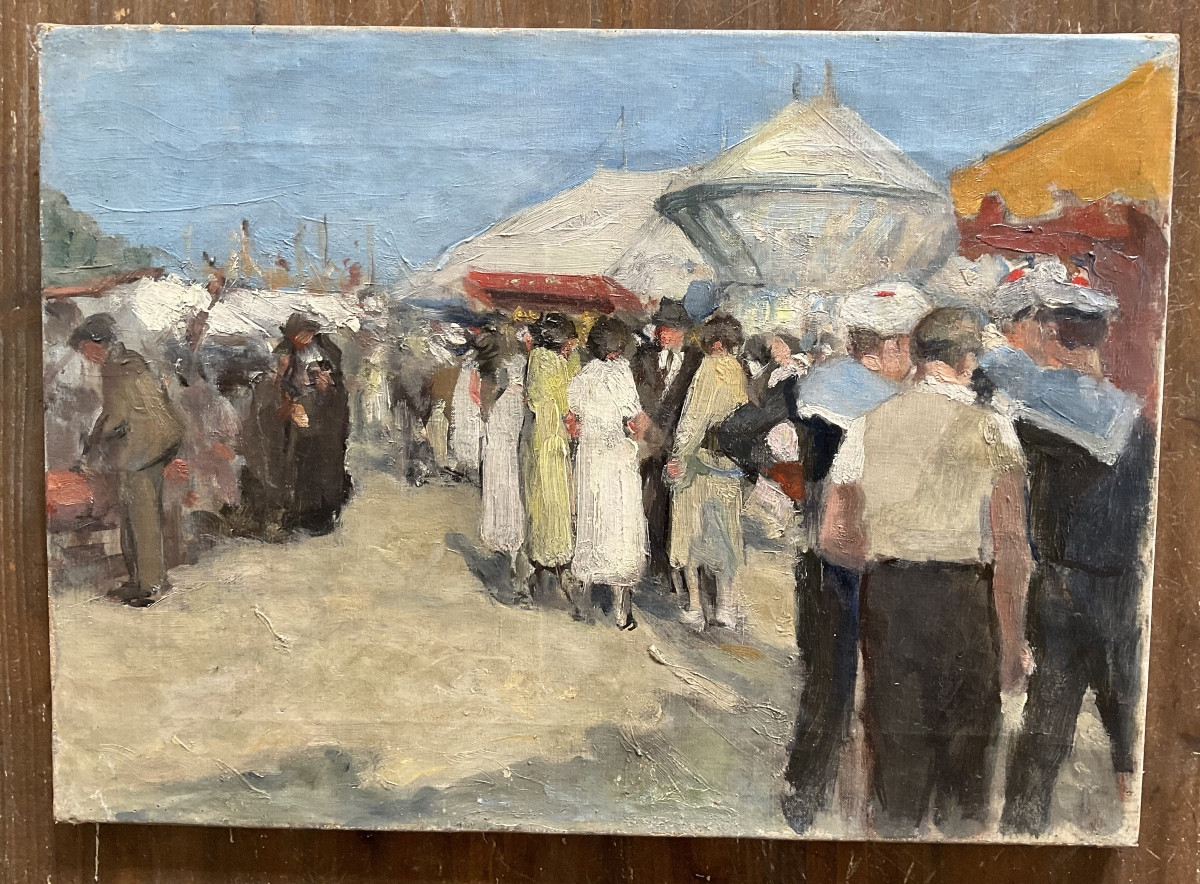 Huile sur toile fête foraine au port-photo-3