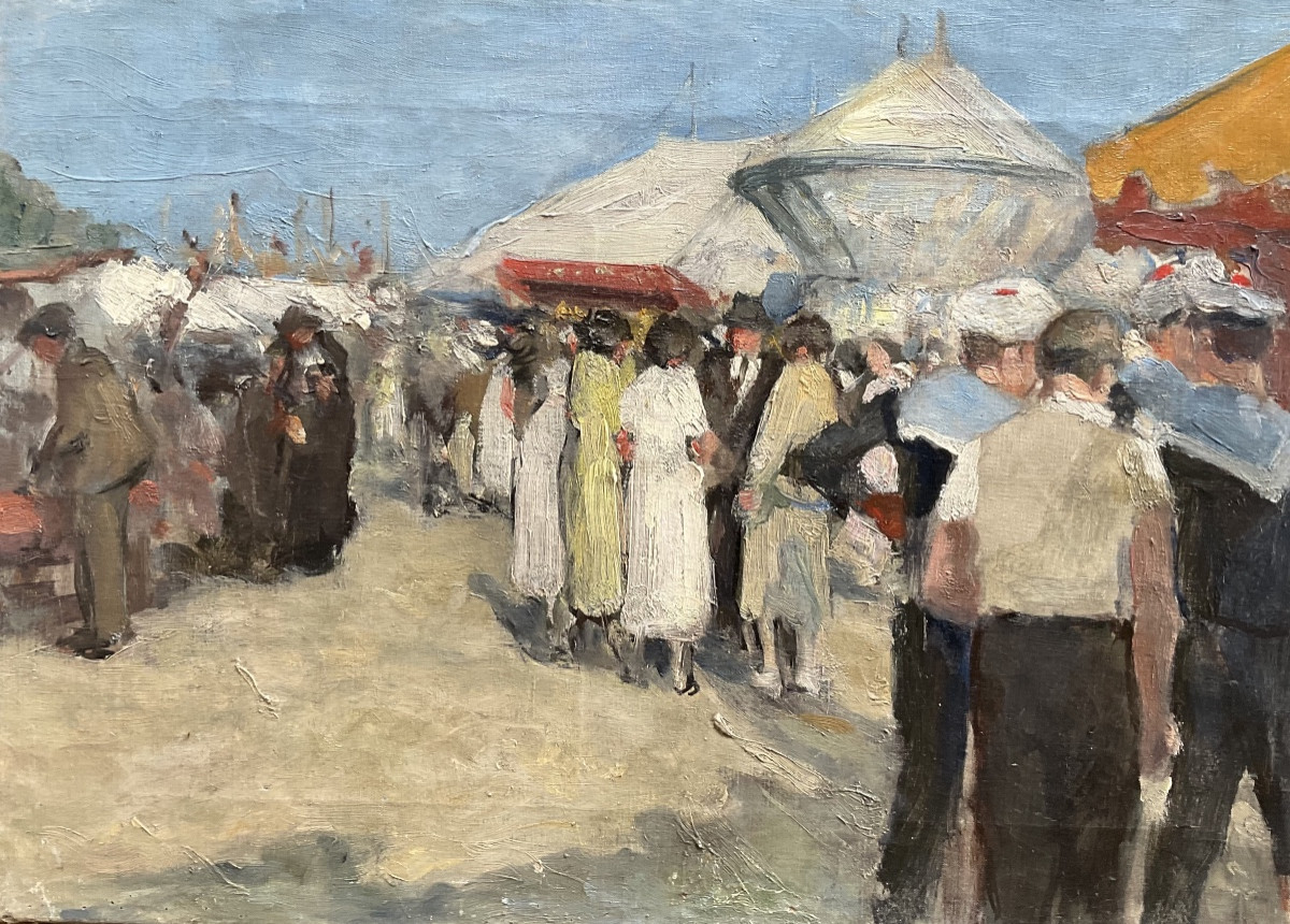 Huile sur toile fête foraine au port