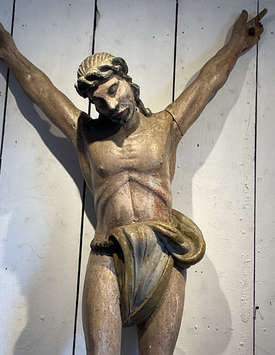 Large Polychrome Wooden Christ, 17th Century-photo-3