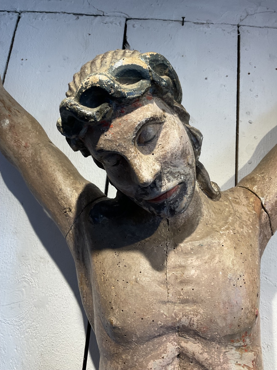 Large Polychrome Wooden Christ, 17th Century-photo-5