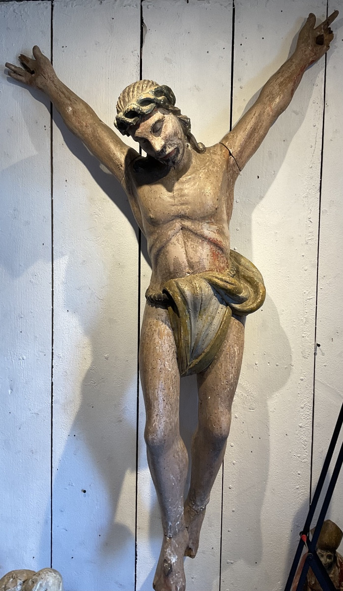 Large Polychrome Wooden Christ, 17th Century-photo-6