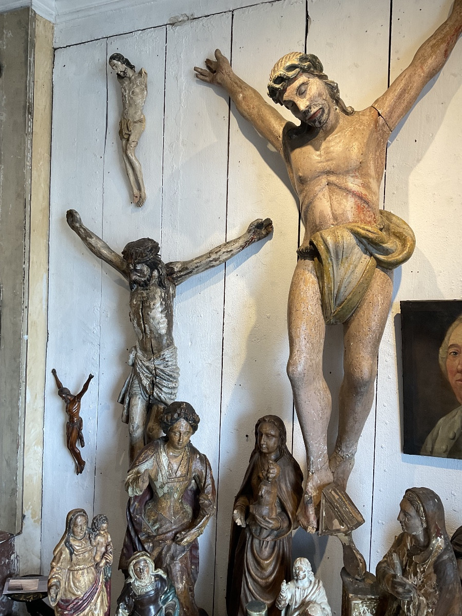 Large Polychrome Wooden Christ, 17th Century-photo-8